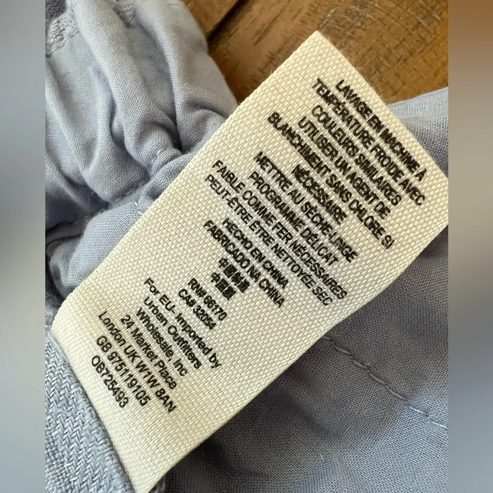 Free People Only Over You Linen Pant in Blue Pearl Tie Bag Waist Straight Leg - Picture 13 of 14